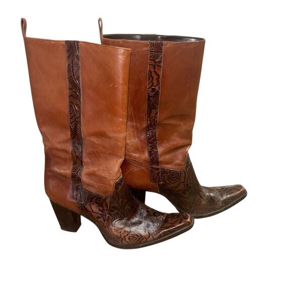 Antonio Melani Leather Embossed Rose Cowgirl Western Heeled Boots Women’s 7.5 - Picture 1 of 16